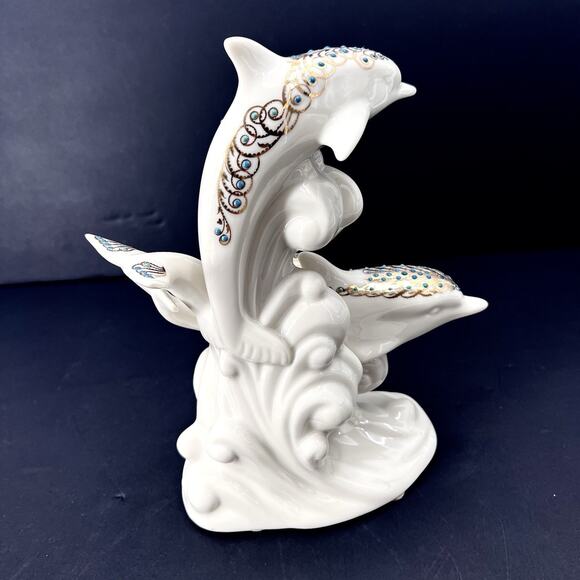 Vintage 1996 Lenox China Jewels Collection 3 Frolicking Dolphins Figurine 8" - Picture 4 of 10